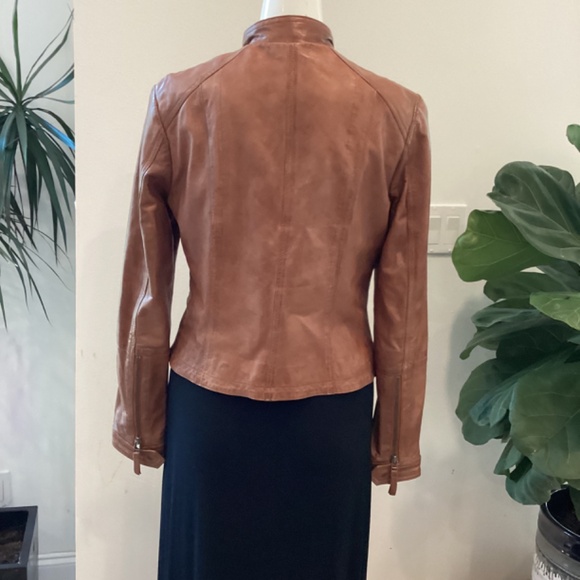 NEW BLACK RIVET CAMEL BROWN BIKER LEATHER JACKET SIZE S - Picture 10 of 16